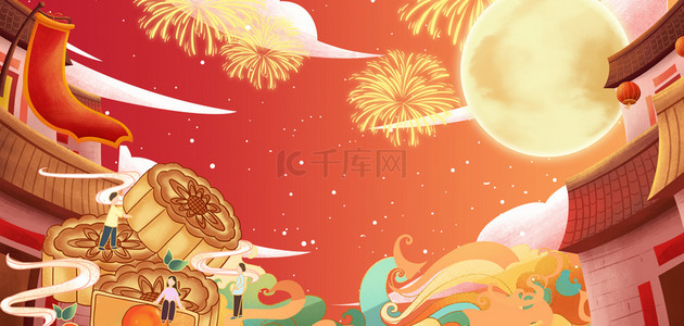 月饼背景背景图片_中秋节月饼国潮海报背景