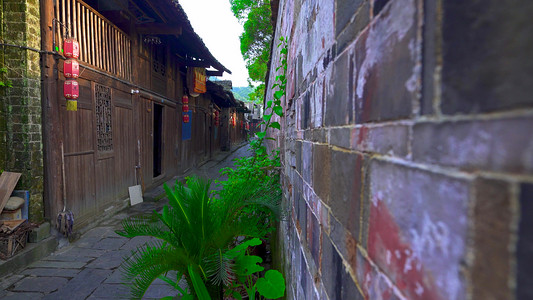 实拍黔阳古城传统木屋小巷子旅游