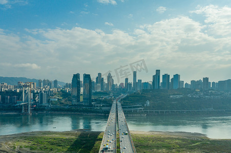 重庆南平航拍下午城市桥梁室外摄影摄影图配图