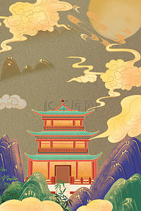 七彩色彩背景图片_敦煌宫殿七彩鹿中国风背景