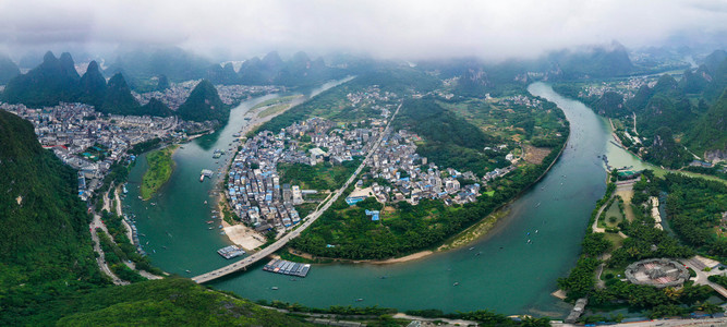 城市中午广西桂林山水风光航拍空中无人机摄影图配图