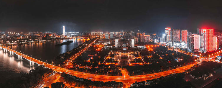 城市晚上广西柳州城市风光夜景航拍楼顶无人机摄影图配图