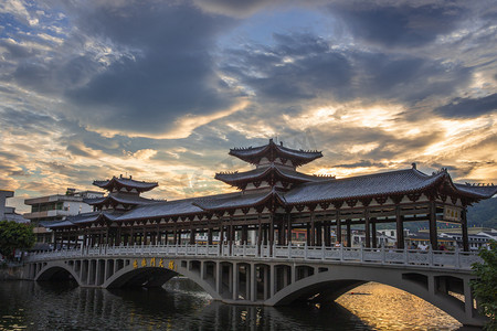 洱海廊桥摄影照片_农村廊桥夕阳廊桥农村无摄影图配图