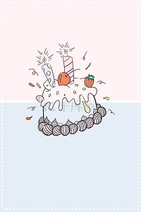简约线描背景图片_生日简约生日蛋糕撞色蛋糕