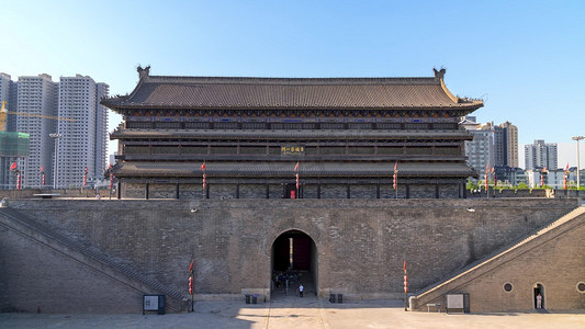 陕西西安旗摄影照片_西安明城墙正北门安远门瓮城箭楼摄影拍摄