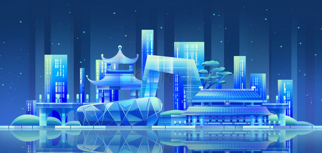 枣庄地标背景图片_城市建筑建筑渐变蓝色商务旅游