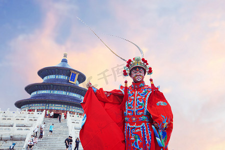 变脸艺术白天变脸艺人天坛变脸表演摄影图配图