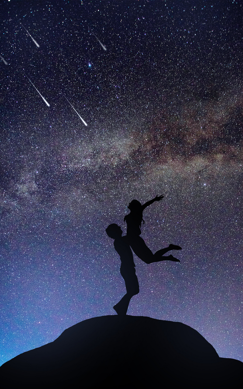 夜空星空摄影图星空情侣剪影合成七夕情人节高清摄影大图 千库网