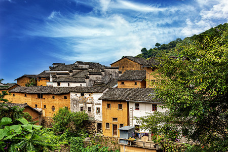 秋季风景早晨土楼山区漂动摄影图配图