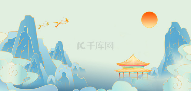 中国风春节北京背景图片_国潮山水中国风背景