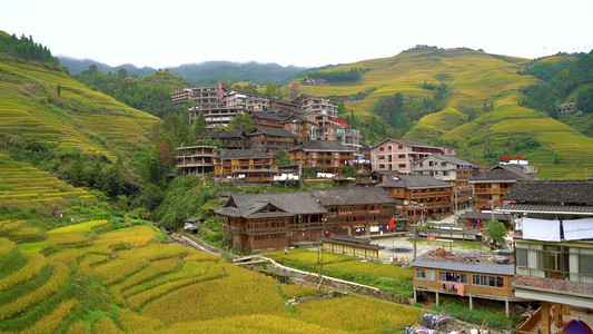 风景农村摄影照片_桂林龙脊梯田稻田古建筑农村