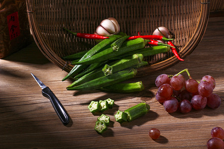 蔬果棚拍秋葵餐饮健康蔬菜摄影图配图