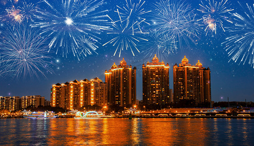 国庆盛典摄影照片_广州珠江城市建筑楼盘烟花国庆节