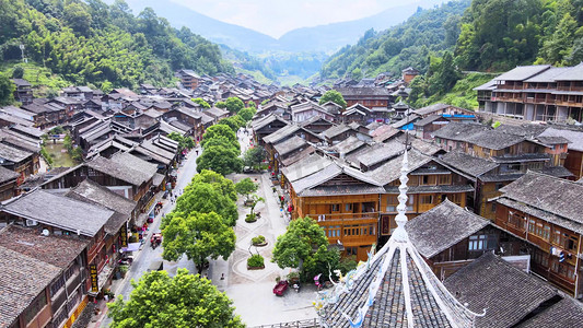 航拍贵州肇兴侗寨自然风景大山高山祖国山河大好河山