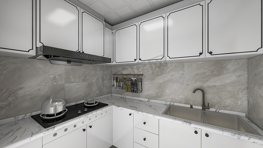 现代室内厨房厨柜设计摄影图配图