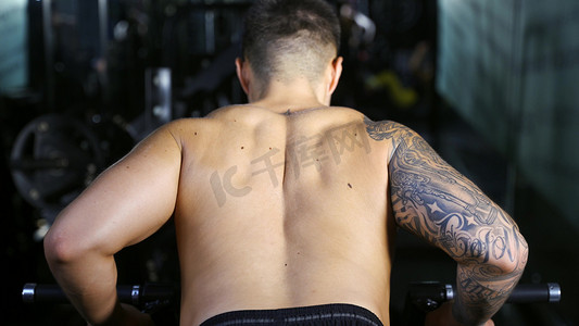 男性器材背部肌肉线条锻炼健身运动
