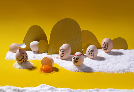 美食棚拍鸡蛋鸡蛋手绘创意摄影图配图