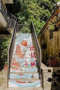 小镇旅游特色景点楼梯摄影图配图