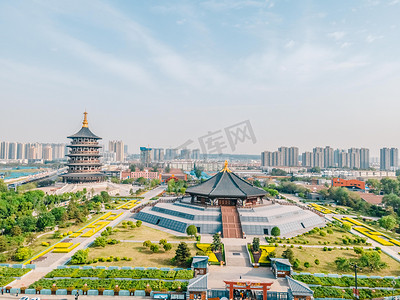 洛阳摄影照片_城市建筑白天天堂明堂洛阳市航拍摄影图配图