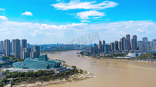 大气重庆长江河流一带城市建筑群