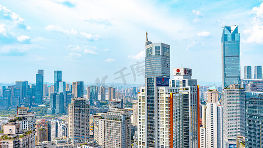大气蓝天白云下重庆城市大楼建筑群