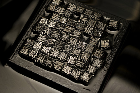 书法字体摄影照片_字体古代活字印刷术制作坊静物摆拍摄影图配图