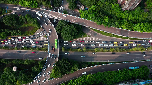环形文字摄影照片_环形公路早高峰堵车车辆缓慢行驶城市交通