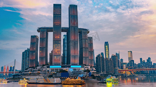 重庆建筑地标摄影照片_震撼重庆网红建筑朝天门地标日转夜