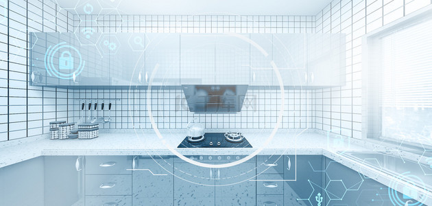 智能家居厨房家居蓝色智能科技