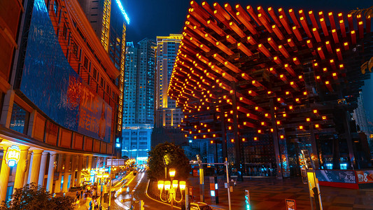 震撼重庆地标美术馆奇特建筑车流灯光秀城市夜景