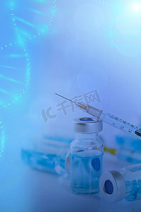 科技医疗健康疫苗药品静物摄影图配图疫苗健康医疗生物医药合成注射蓝色