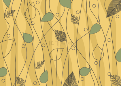 无缝树叶背景图片_无缝树叶图案背景线条黄色
