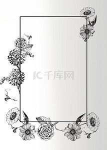 手机手机边框背景图片_黑白纹理花卉渐变边框背景
