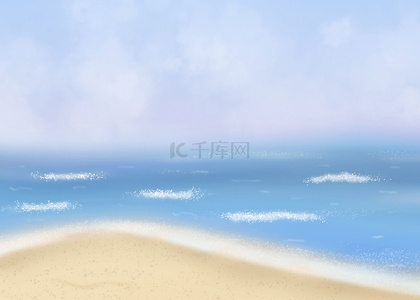 白色浪花手绘背景图片_水彩白色浪花水彩海洋沙滩背景