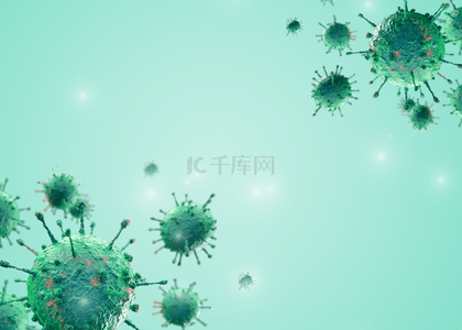 新型冠状病毒背景背景图片_绿色悬浮肺炎微生物新型冠状病毒背景