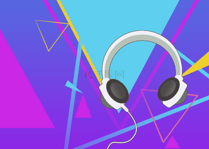 有线耳麦背景图片_抽象几何图形和耳机音乐背景
