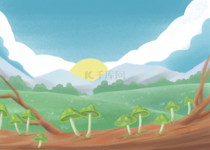 蘑菇卡通图片背景图片_卡通自然风景蘑菇壁纸