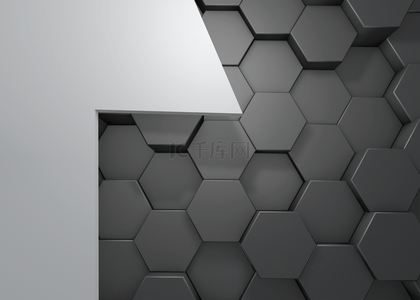 黑色立体3d六边形几何背景