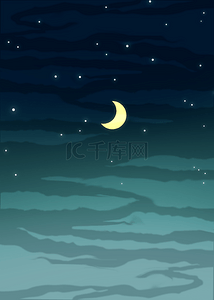 月亮星空卡通背景背景图片_卡通风格夜空中的月亮和云朵