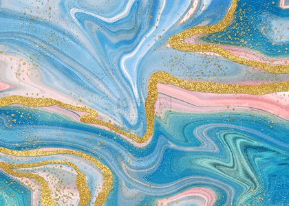 流动蓝色金沙抽象大理石背景