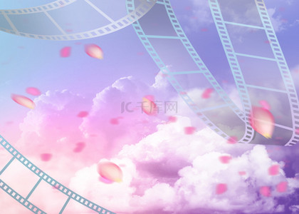 天空花瓣粉蓝色清醒梦幻胶片背景
