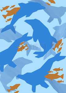 动物抽象抽象背景图片_海豚小鱼抽象几何动物背景