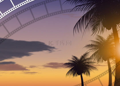 落日椰树电影胶片唯美背景