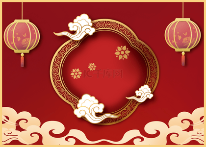 新年背景剪纸风格背景图片_红色春节金色描边背景
