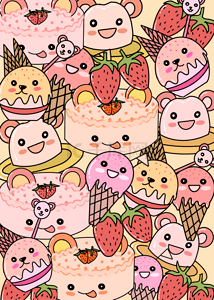 可爱草莓小熊甜品堆叠背景