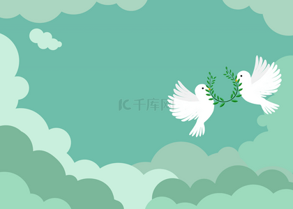 和平飞鸽绿色天空背景