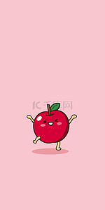 卡通苹果红色背景图片_开心眨眼举手跳舞小苹果背景
