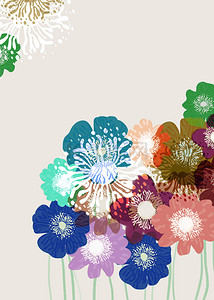 彩色抽象鲜花图案多彩复古水彩鲜花背景