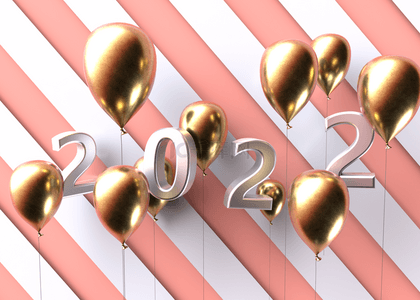 3d气球新年快乐2022金属文本