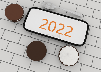 3d新年快乐2022巧克力饼干蜂蜜文本